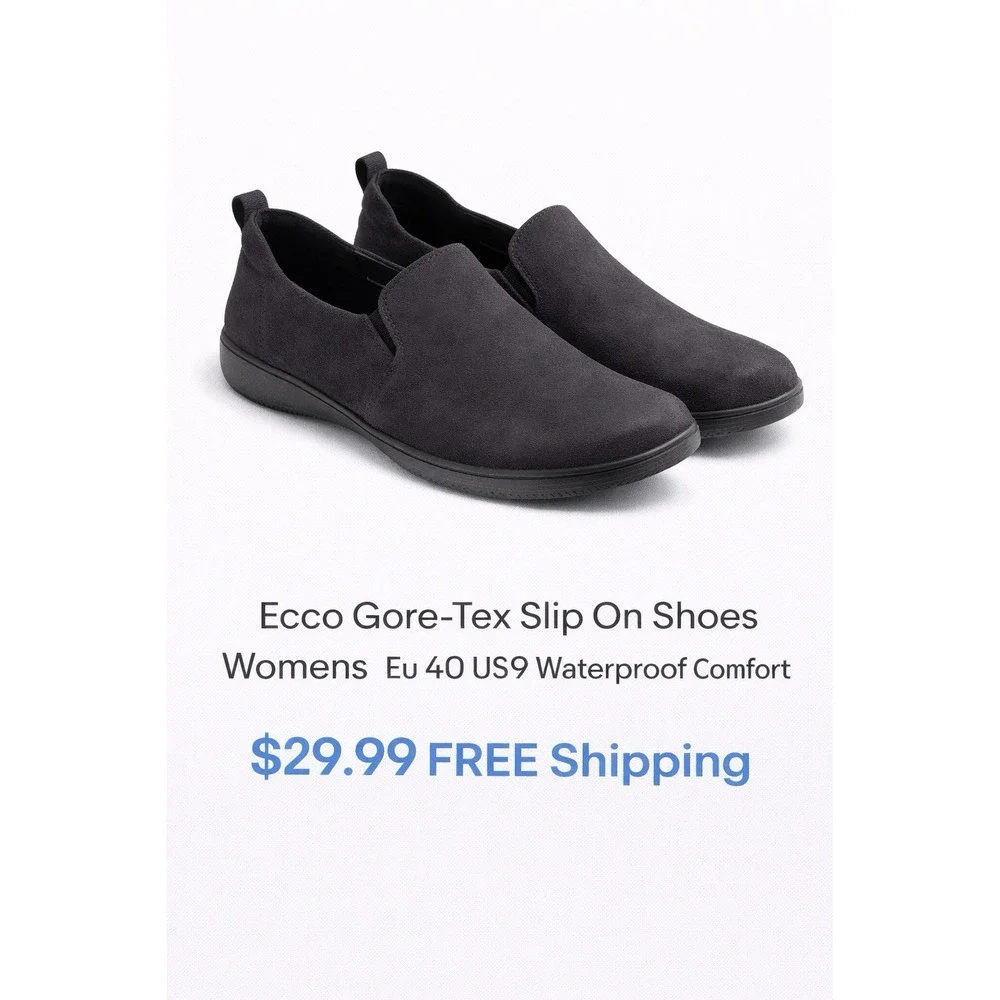 ECCO Gore Tex Slip On Shoes Womens 9 EU 40‎ Black Waterproof Comfort Walking